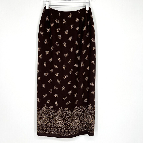 Emmanuel Ungaro Liberte Wrap Skirt Womens 4 Midi Brown Floral Boho Festival - Picture 2 of 8
